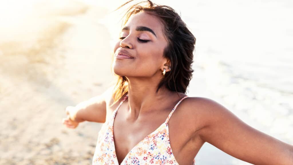 woman relaxed and deeply breathing