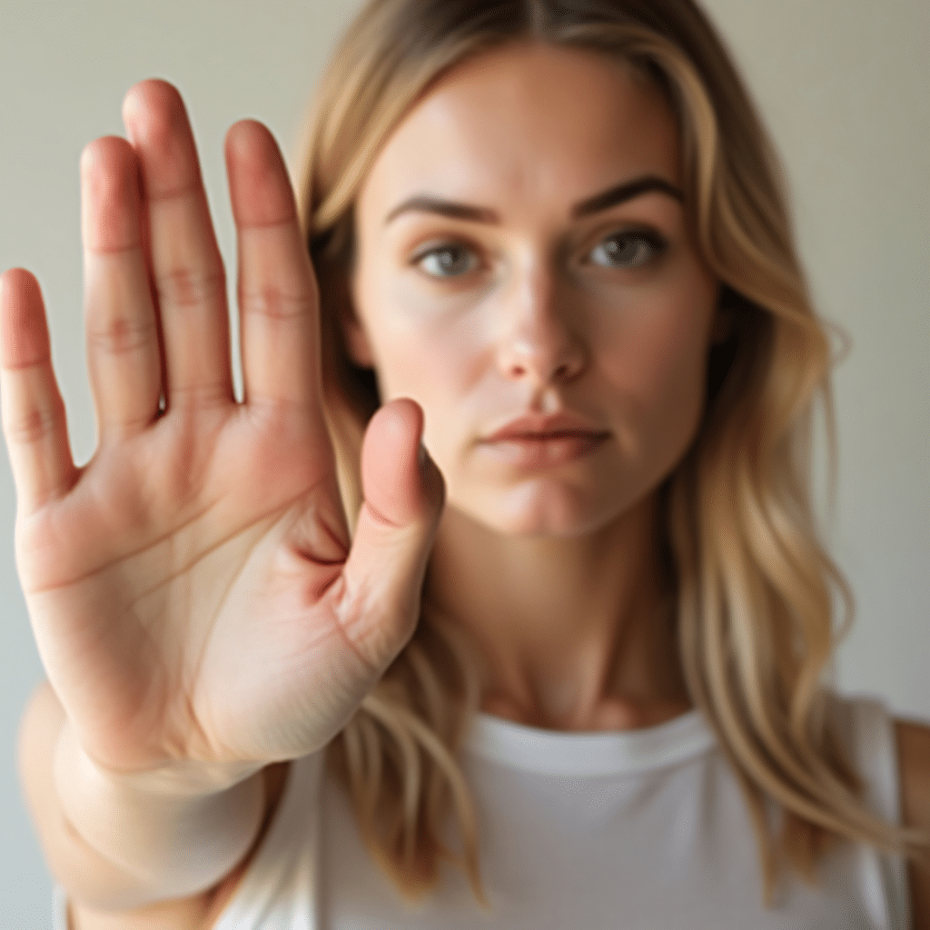 woman signaling stop to unnecessary surgery