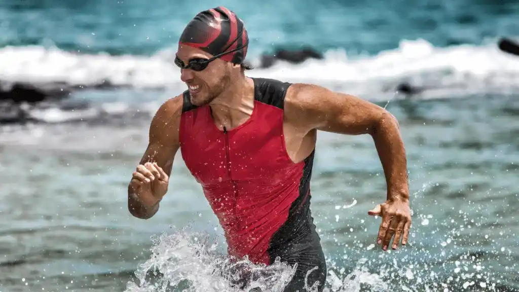 athlete running through waist deep water